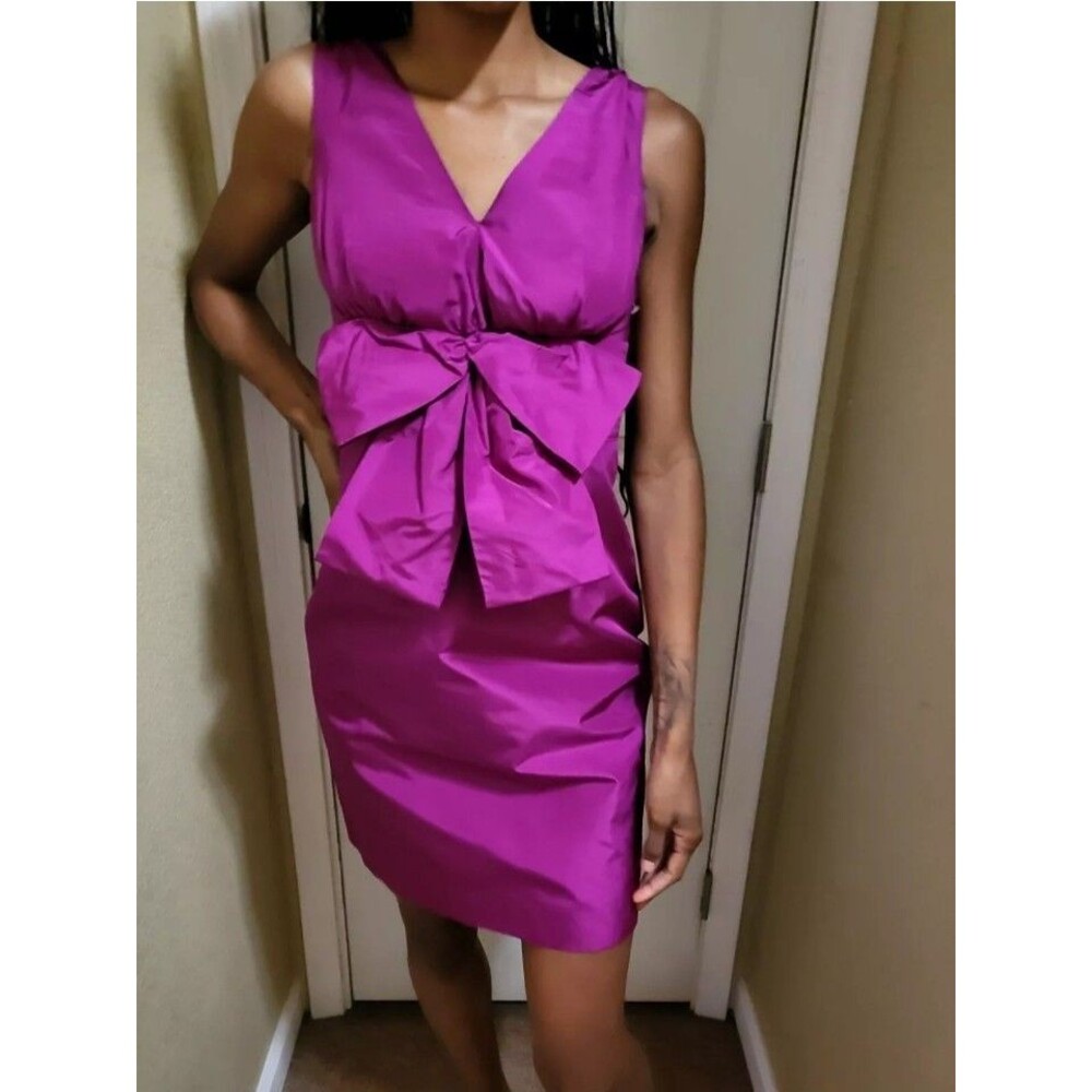 Kate Spade Dress Size 2 Accent Bow Fuchsia Silk Sleeveless Rear Zip Casual